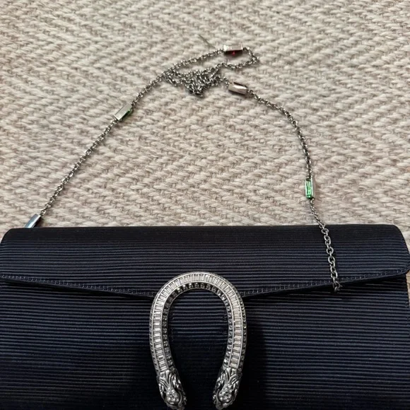 NWOT Gucci Black Dionysus Embellished Textured-Satin Clutch - Picture 11 of 14